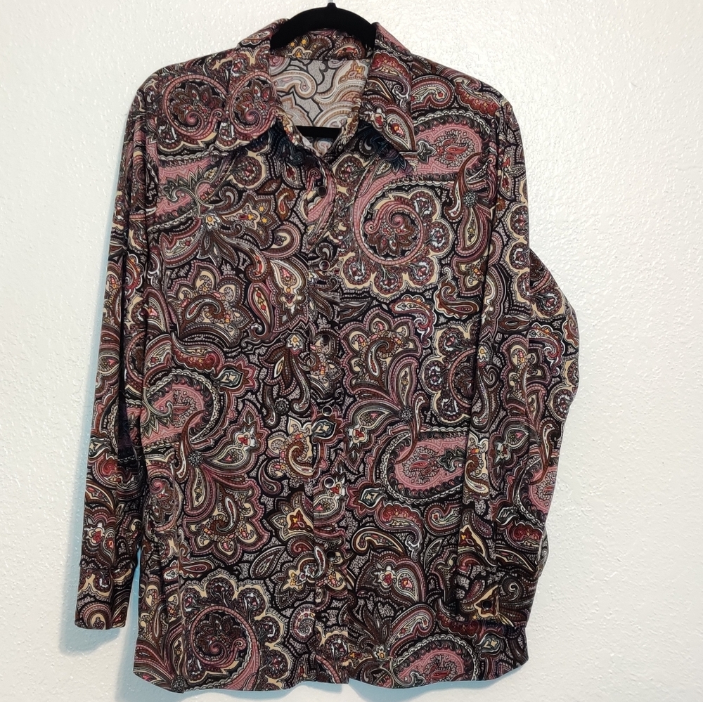 Paisley Print Button Up Blouse L/XL